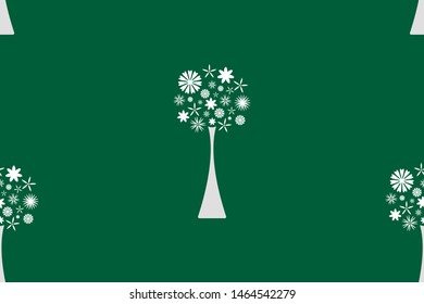 Seamless pattern.  Flowers in the vase, white and green color. Vector, illustration.