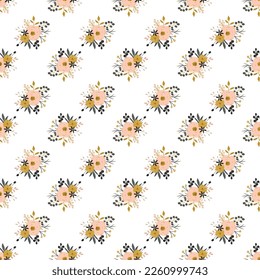 Seamless pattern with flowers. Vector flowers. Flat style. Leaves, bouquet, herbs. Textile.