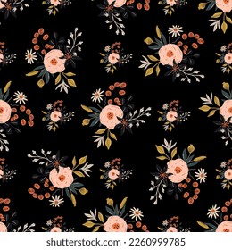 Seamless pattern with flowers. Vector flowers. Flat style. Leaves, bouquet, herbs. Textile.