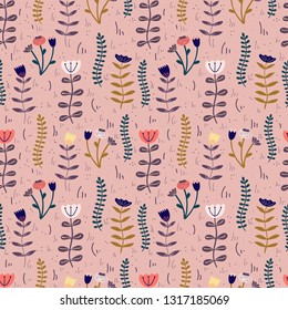 Seamless pattern with flowers. Vector graphic design of floral elements with hand drawn flowers.