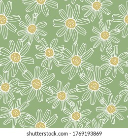 Seamless pattern with flowers. Vector hand drawn illustration. Used in packaging design, print for fabrics. Chamomile.                                                                     