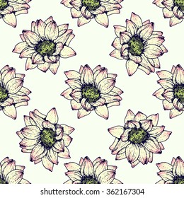 Seamless pattern with flowers. Vector, hand-drawn images.