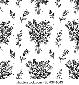 Seamless pattern with flowers. Vector Illustration in doodle style. Isolated on white. Background for textiles, wallpapers or wrapping paper and gift cards.
