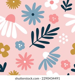 Seamless pattern with flowers. Vector illustration in bright colors. Fashionable print for textiles and wallpapers.