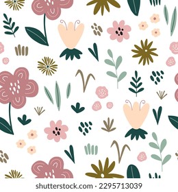 Seamless pattern with flowers. Vector illustration isolated on white background. Fashionable print for textiles and wallpapers.