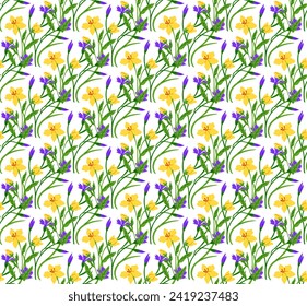 Seamless pattern flowers vector illustration. The seamless pattern flora and fauna created visually captivating composition, reflecting richness nature The seamless background provided serene
