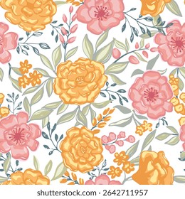 Seamless pattern flowers. Vector illustration. Vintage seamless floral pattern.. Stock vector for printing on surfaces. Realistic flowers. 
