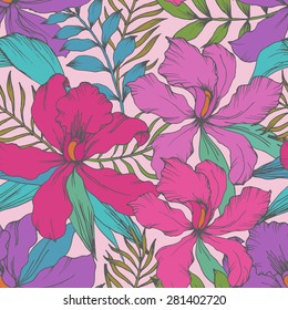 Seamless pattern with flowers. Vector illustration.