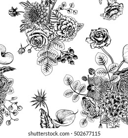 Seamless pattern with flowers. Vector illustration.