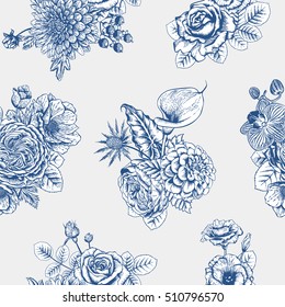 Seamless pattern with flowers. Vector illustration.
