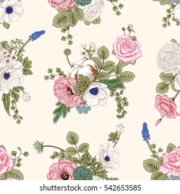 Seamless pattern with flowers. Vector illustration.