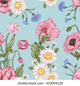 Seamless pattern with flowers. Vector illustration.