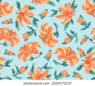 Seamless pattern flowers vector on blue background
vintage style