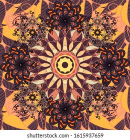 Seamless pattern with flowers. Vector ornaments. Seamless pattern can be used for wallpaper, web page background, surface textures. Ornate zentangle texture, endless pattern with abstract flowers.