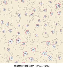 Seamless pattern with flowers. Vintage background. Vector illustration.