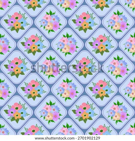 seamless pattern with flowers, Vintage floral sweet and charming cottage core seamless pattern repeatable for print background fabric textile cards backdrop in folk art decorative illustration style