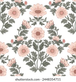 Seamless pattern with flowers in vintage style. Vector illustration with flowers on a white background in Morris style. Trend 2025 Traditional motif.