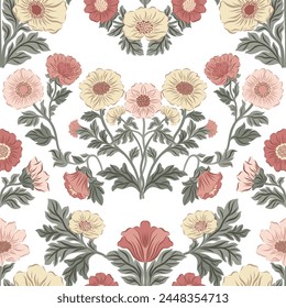 Seamless pattern with flowers in vintage style. Vector illustration with flowers on a white background in Morris style. Traditional motive.