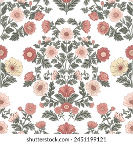 Seamless pattern with flowers in vintage style. Vector illustration with flowers on a white background in Morris style. Vintage motive.