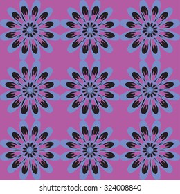 Seamless pattern with flowers. Vintage texture. Monochrome backdrop. Bright purple background with daisies. Vector Illustration. 