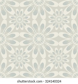 Seamless pattern with flowers. Vintage texture. Monochrome backdrop. Light gray background with daisies. Vector Illustration. 