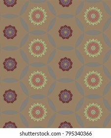 seamless pattern with flowers in vivid colors placed in circles and arranged in rows