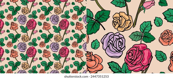 Patrón inconsútil de las flores. Patrón de pared de rosas, tulipanes y hojas. Se puede utilizar para crear un fondo sin fin.