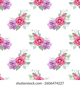 Seamless pattern with flowers watercolor.