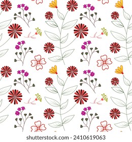 seamless pattern with flowers white background