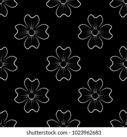 Seamless pattern with flowers. With white clover on a black background. Vector illustration.