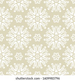 Seamless pattern with flowers. White design on olive green background. Vector illustration