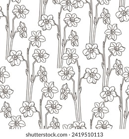 Seamless pattern of flowers, white tone background, Modern floral pattern vector, Vintage floral background, Pattern for design wallpaper, Floral print design, Gift wrap paper and fashion prints.