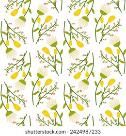 Seamless pattern flowers yellow roses. Vector illustration. For your design, wrapping paper, fabric.