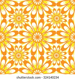 Seamless pattern with flowers. Yellow vintage texture. Monochrome backdrop. Summer background with daisies. Vector Illustration. 