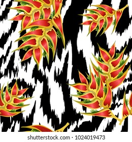 seamless pattern with flowers and Zebra Skin
