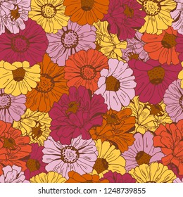 Seamless pattern with flowers zinnia for textile, bedlinen, pillow, undergarment, wallpaper.