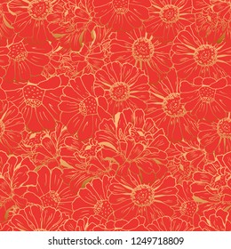 Seamless pattern with flowers zinnia for textile, bedlinen, pillow, undergarment, wallpaper.