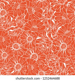 Seamless pattern with flowers zinnia for textile, bedlinen, pillow, undergarment, wallpaper.