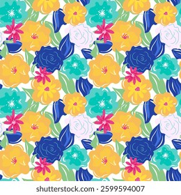 Seamless pattern with flowers,branches, leaves. Creative floral texture. Great for fabric, textile Vector Illustration