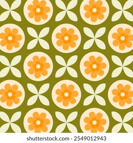 Seamless pattern with flowers.Floral repeat pattern isolated on green background.Vector graphic illustration background.