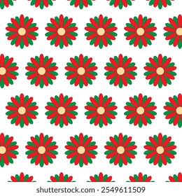 Padrão contínuo com flores.Geometric forma floral repita o padrão em vermelho verde bege isolado no fundo da ilustração gráfica white.Vetor para o Natal.