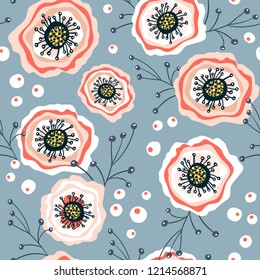 Seamless pattern with flowers,palm branch, leaves. Creative floral texture. Great for fabric, textile Vector Illustration