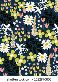 Patrón sin foco con flores, rama de palma, hojas. textura floral. Excelente para tela, vectores textiles Ilustración.