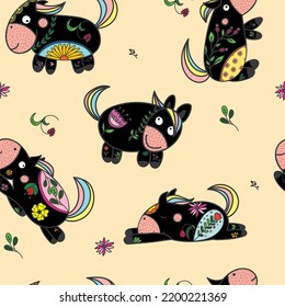 A seamless pattern of flowery unicorn in several figure and in other color.  