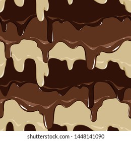 Seamless pattern with flowing chocolate. Layers of chocolate cover each other. Vector texture. Kitchen textiles, wallpaper, wrapping paper, scrapbooking paper.