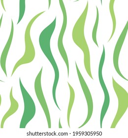 Seamless pattern with flowing green lines, spots. Abstract texture with chaotic green waves, leaf lines. Simple background, minimalist wallpaper, simple print for fabric, for textile, wrapping paper