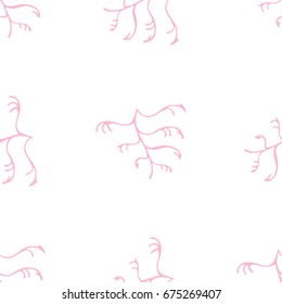 Seamless pattern of flowing pink twig. Schemes of twig in the style of doodle. Infinitely repeating motif of natural forms. Template in a thin style. Vector illustration.
