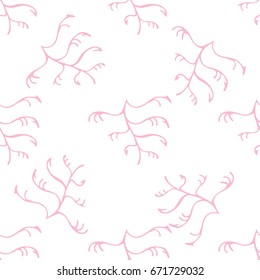 Seamless pattern of flowing twig. Schemes of twig in the style of doodle. Infinitely repeating motif of natural forms. Template in a thin style. Vector illustration.