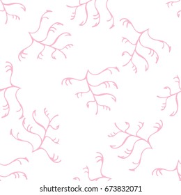 Seamless pattern of flowing twig. Schemes of twig in the style of doodle. Infinitely repeating motif of natural forms. Template in a thin style. Vector illustration.