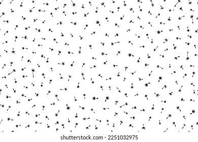 Seamless pattern fluff silhouette dandelion on white background Beautiful nature backdrop. Vector illustration